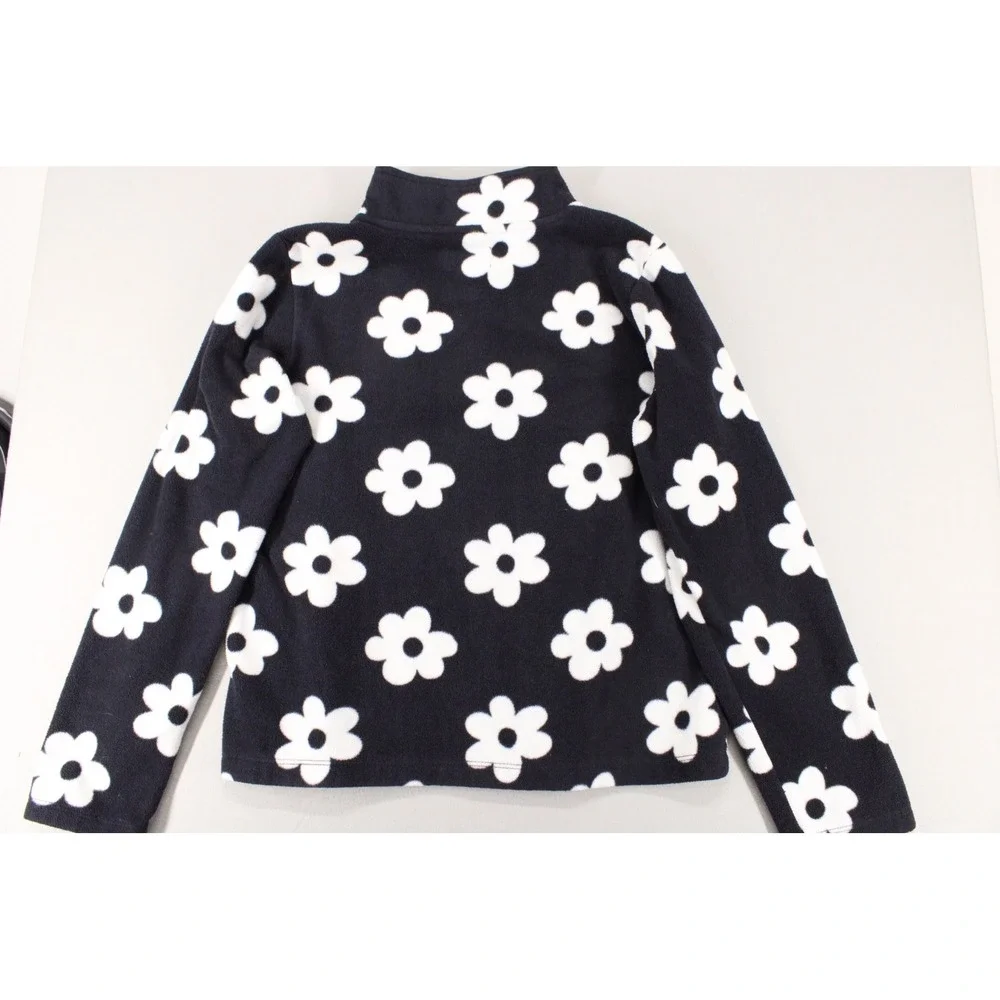 The Childrens Place Fleece Pullover Girls 10/12 Black Daisy Floral Quarter Zip
